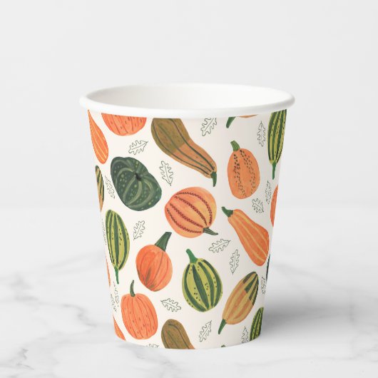 Schattige Rustiek Thanksgiving pompoenpatroon Papieren Bekers (Voorkant)