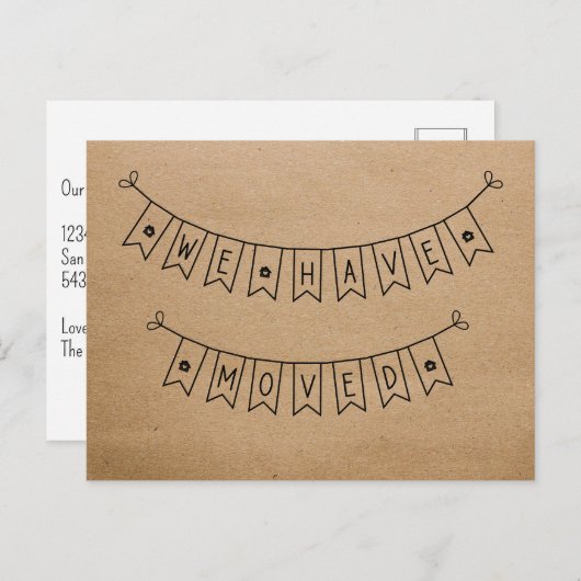 Schattige rustiek we hebben verhuisd hart nieuw hu briefkaart (Voorkant / Achterkant)