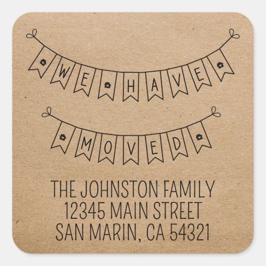 Schattige rustiek we hebben verhuisd hart nieuw hu vierkante sticker (Voorkant)