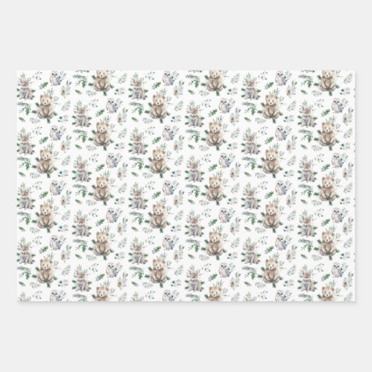 Schattige Rustiek Winter Woodland Animals Baby sho Inpakpapier Vel (Voorkant 3)