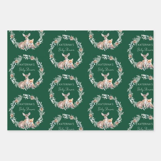 Schattige Rustiek Winter Woodland Animals Baby sho Inpakpapier Vel (Voorkant)