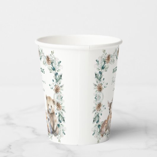 Schattige Rustiek Winter Woodland Animals Baby sho Papieren Bekers (Rechts)