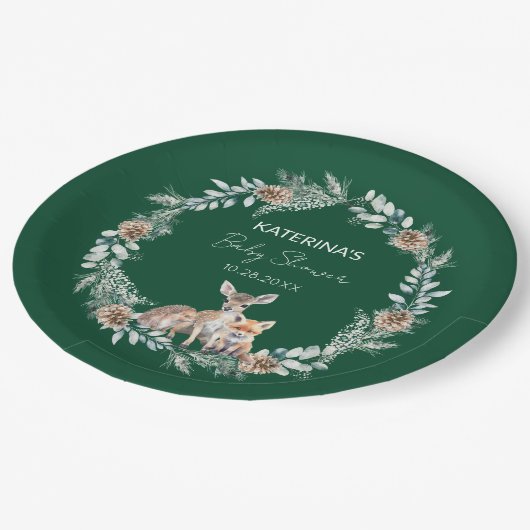 Schattige Rustiek Winter Woodland Animals Baby sho Papieren Bordje (Gekanteld)