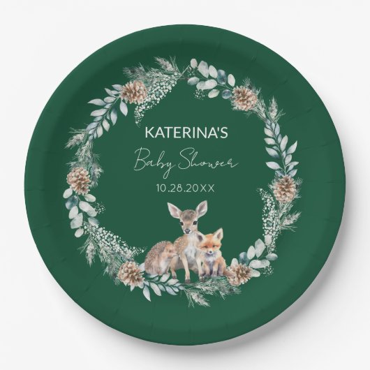 Schattige Rustiek Winter Woodland Animals Baby sho Papieren Bordje (Voorkant)