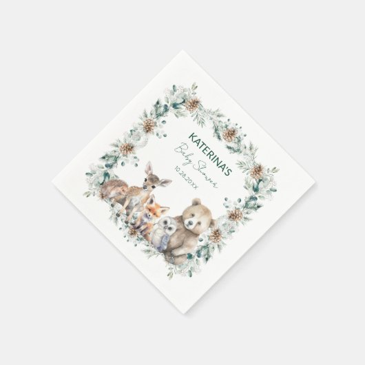 Schattige Rustiek Winter Woodland Animals Baby sho Servet (Hoek)