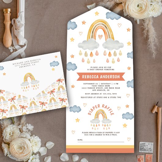 Schattige Rustieke Boho Regenboog Regendruppels Ba All In One Uitnodiging