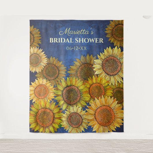 Schattige rustieke boho zonnebloem marineblauwe br wandkleed (Voorkant)