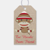 Schattige rustieke Custom Sock Monkey Party Cadeaulabel (Voorkant)