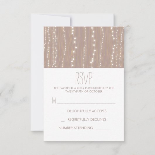 schattige rustieke string lichten bruiloft RSVP ka Kaartje (Voorkant)