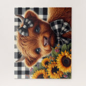 Schattige Rustieke Zonnebloem Highland Koe Legpuzzel (Verticaal)