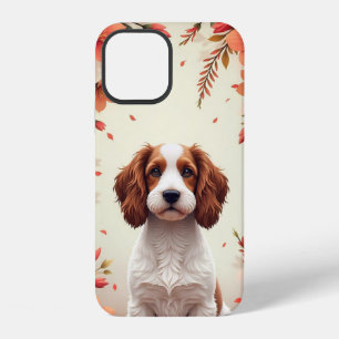 Schattige rustige hond in elegante bloemrijke lijs iPhone 12 hoesje