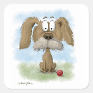 Schattige Ruwharige Hondentekening met Bal Vierkante Sticker