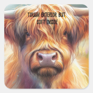 Schattige Ruwharige Hoogland Koe Vierkante Sticker