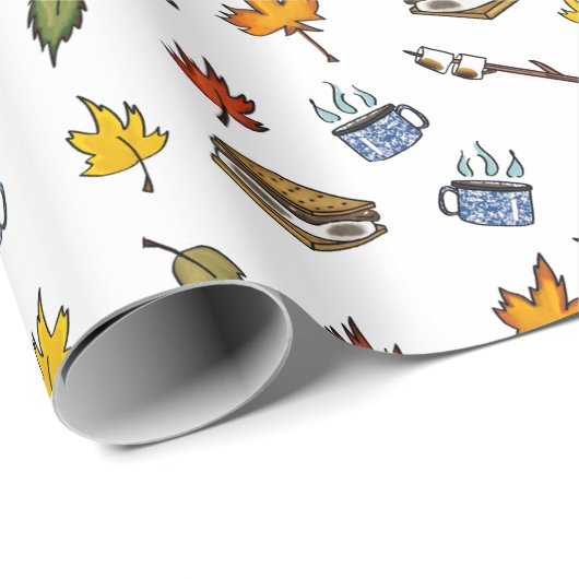 Schattige S’mores Campfire Happy Camper Verjaardag Cadeaupapier (Rol Hoek)