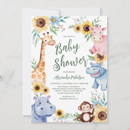 Schattige Safari Animal Greenery Baby shower Kaart (Voorkant)