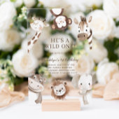 Schattige Safari Animal Themd 1e verjaardag Acryl Uitnodigingen