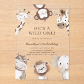 Schattige Safari Animal Themd 1e verjaardag Acryl Uitnodigingen (Voorkant)