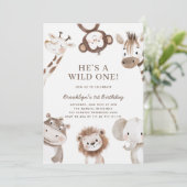 Schattige Safari Animal Themd 1e verjaardag Kaart (Staand voorkant)