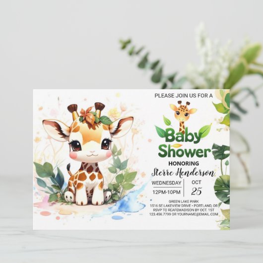 Schattige Safari Baby Giraffe Baby shower Kaart (Staand voorkant)