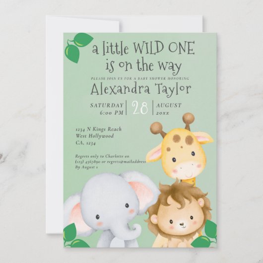 Schattige Safari Baby shower gepersonaliseerd Kaart (Voorkant)