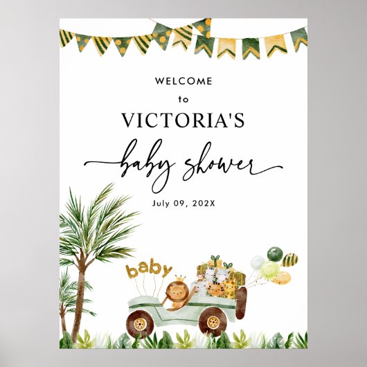 Schattige Safari Baby shower Welkom Poster (Voorkant)