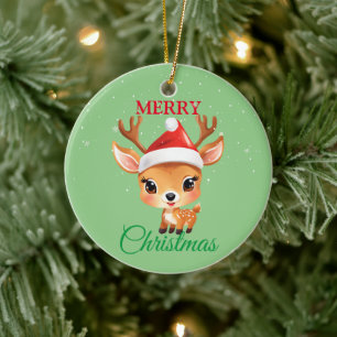 Schattige Safari Dier Rendier Santa Kerstmis Costu Keramisch Ornament