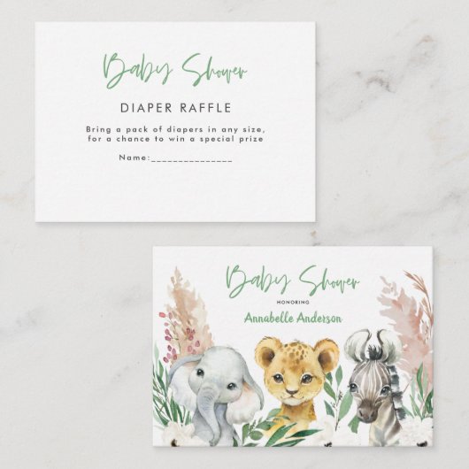 schattige safari dieren baby shower luienhandel notitiekaartje (Voorkant / Achterkant)