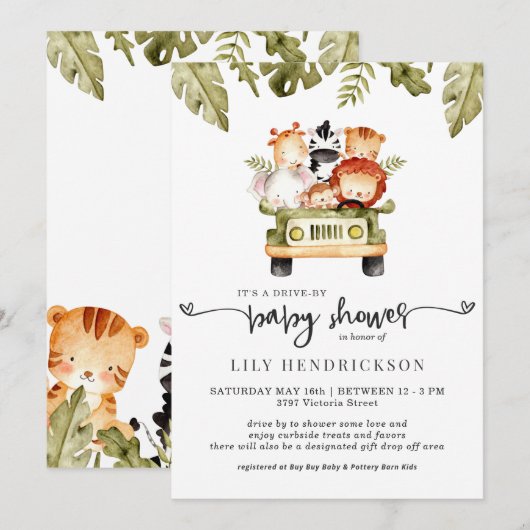 Schattige Safari Dieren | Drive-By Baby Shower (Voorkant / Achterkant)
