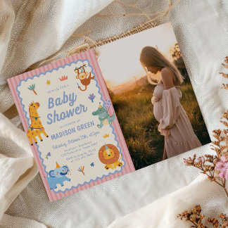 Schattige Safari Dieren Meisje Baby Shower Foto Kaart