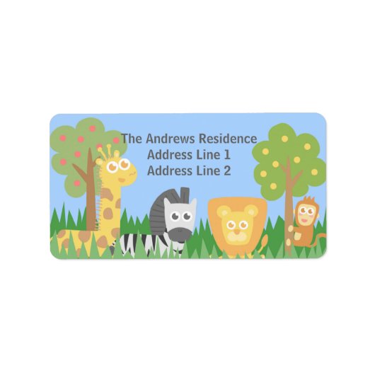 Schattige Safari Dieren Thema Verjaardagsfeest Etiket (Voorkant)