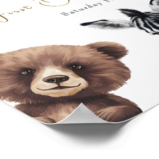 Schattige Safari Dieren Verjaardag welkomstbord Poster (Hoek)