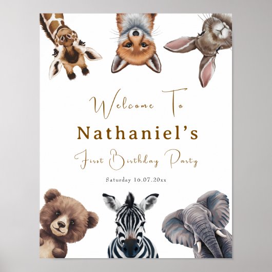 Schattige Safari Dieren Verjaardag welkomstbord Poster (Voorkant)