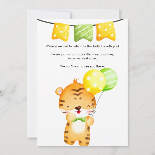 Schattige Safari Dieren w / Houten Teken, Verjaard Kaart (Achterkant)