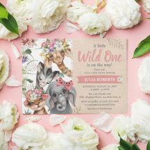 Schattige Safari Dieren Wild One Meisje Baby Showe