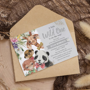 Schattige Safari Dieren Wilde Eén Jongen Baby Show Kaart