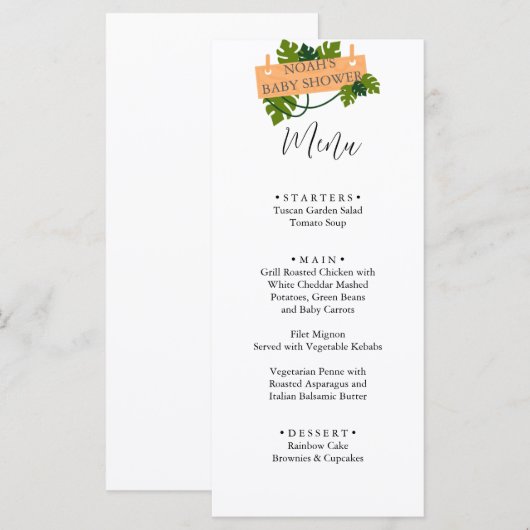 Schattige Safari dierengroen baby shower Menu (Voorkant / Achterkant)