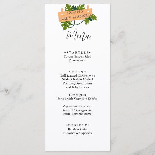 Schattige Safari dierengroen baby shower Menu (Voorkant)