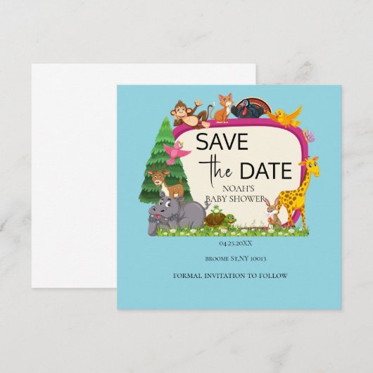 Schattige Safari dierengroen baby shower Save The Date (Voorkant / Achterkant)