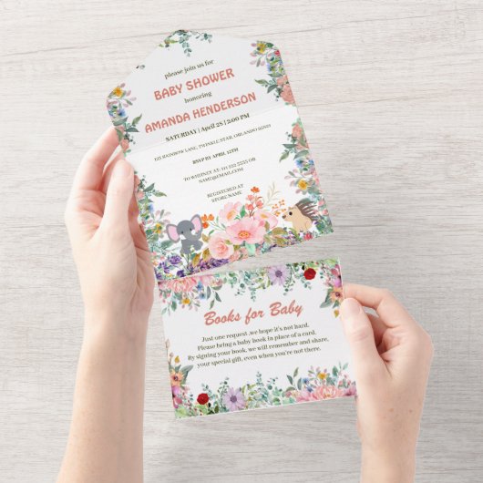 schattige safari dierentuin oerwoud flora baby sho all in one uitnodiging (Afscheurbaar)