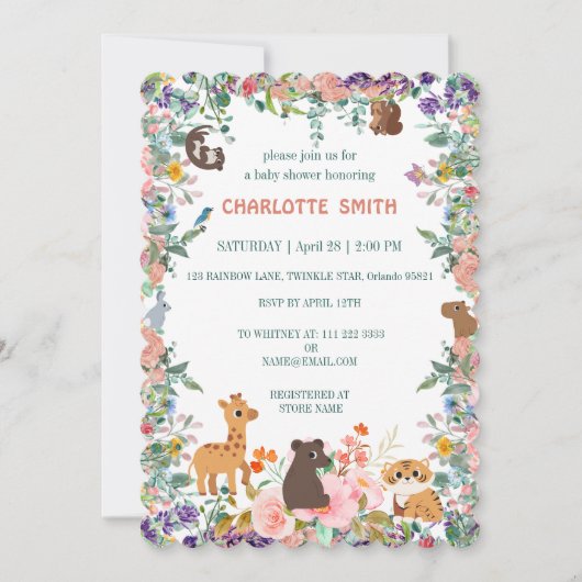 schattige safari dierentuin oerwoud waterverf flor kaart (Voorkant)