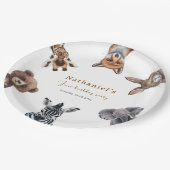 Schattige Safari Forest Animals Verjaardag Papieren Bordje (Gekanteld)