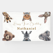 Schattige Safari Forest Animals Verjaardag Spandoek (Horizontaal)