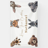 Schattige Safari Forest Animals Verjaardag Spandoek (Verticaal)