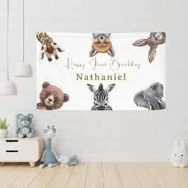 Schattige Safari Forest Animals Verjaardag Spandoek