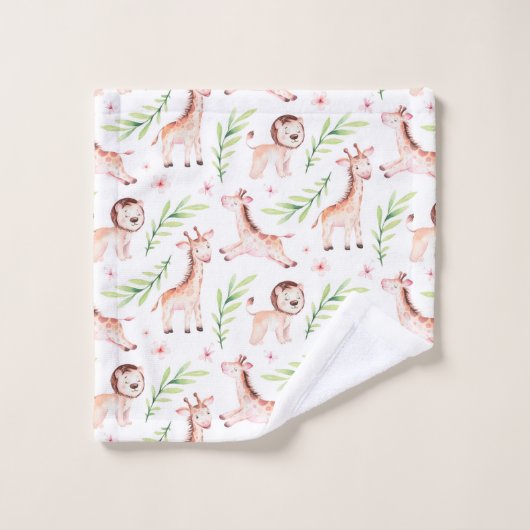 Schattige Safari Giraffe & Lion Pattern Bad Handdoek (Wasdoekje)