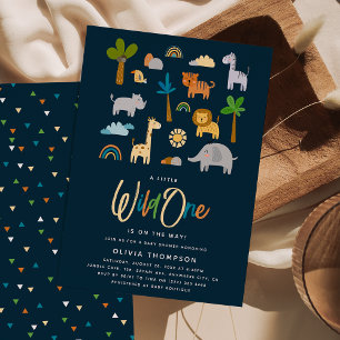 Schattige Safari Jungle Dier Wilde Eén Baby Shower Kaart