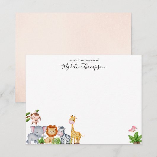 Schattige Safari Jungle Dieren Kinderen Elegant Sc Notitiekaartje (Voorkant / Achterkant)