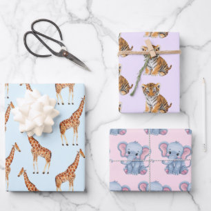 Schattige Safari Jungle Dieren olifant Tijger Gira Inpakpapier Vel