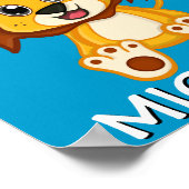 Schattige Safari Leeuw Cartoon Jungle Naam Blauw D Poster (Hoek)