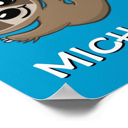 Schattige Safari Luiaard Cartoon Jungle Naam Blauw Poster (Hoek)